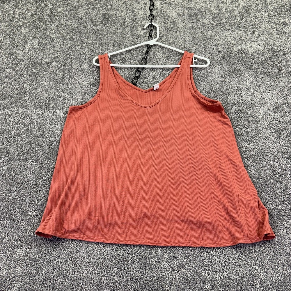 Old Navy Tank Top Womens Large Orange Pink Luxe V Neck Ribbed Knit Summer